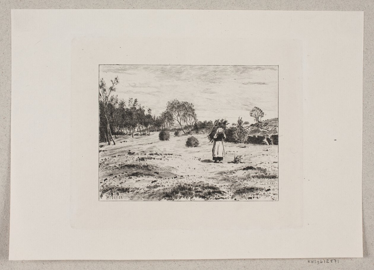 Paisaje con una mujer llevando leña de Bernhard Ulrik Middelboe