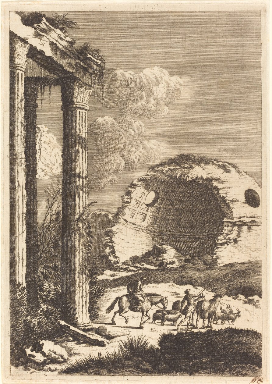 Pastores viajando junto a una rotonda en ruinas de Bernhard Zaech after Jonas Umbach