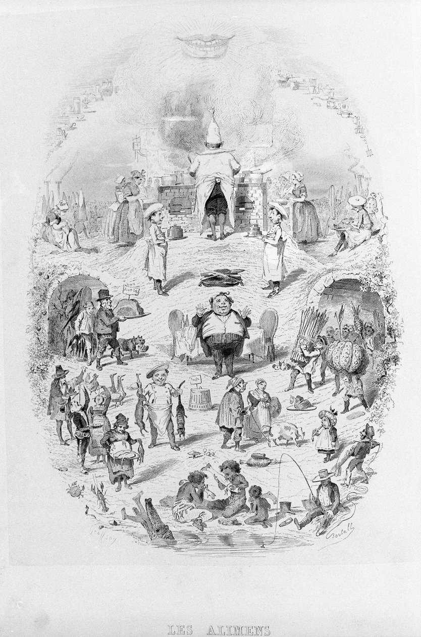 Comida: cocinar y diferentes formas de preparar alimentos en Brillat - Savarin ilustrado por Bertall. París 1840. de Bertall