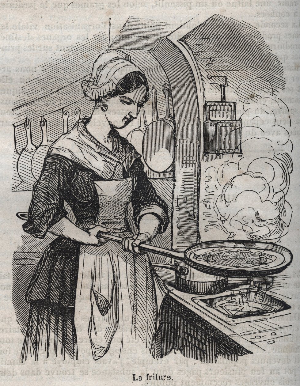 La fritura - grabado en “La Physiologie du gout” por Jean Anthelme Brillat Savarin de Bertall