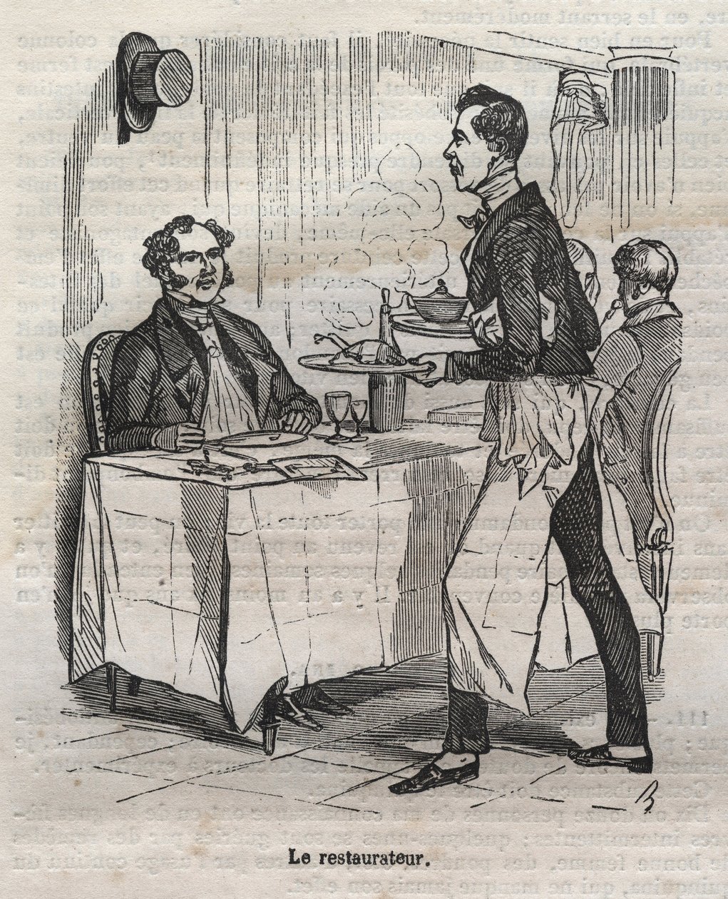 El restaurador - grabado en “La Fisiología del gusto” por Jean Anthelme Brillat Savarin (Brillat-Savarin) de Bertall