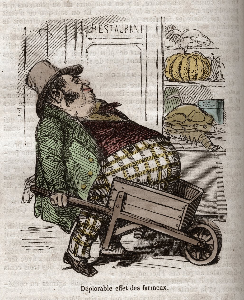Obeite - Des Gourmands - deplorable efecto de los farináceos - grabado en "La Physiologie du goût" de Jean Anthelme Brillat-Savarin de Bertall