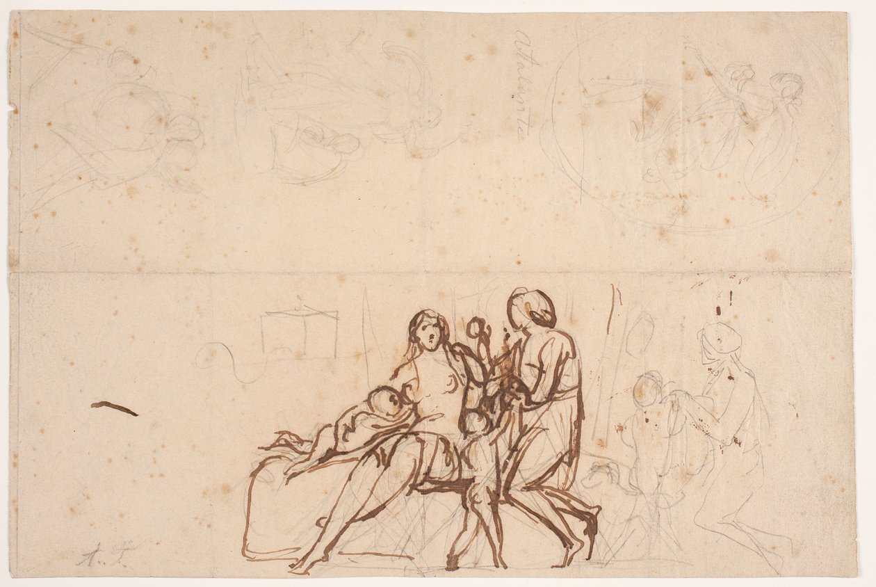Diferentes bocetos de relieves "Adán y Eva" 1838 y "Atalanta" relieve: Villa Torlonia 1837 de Bertel Thorvaldsen