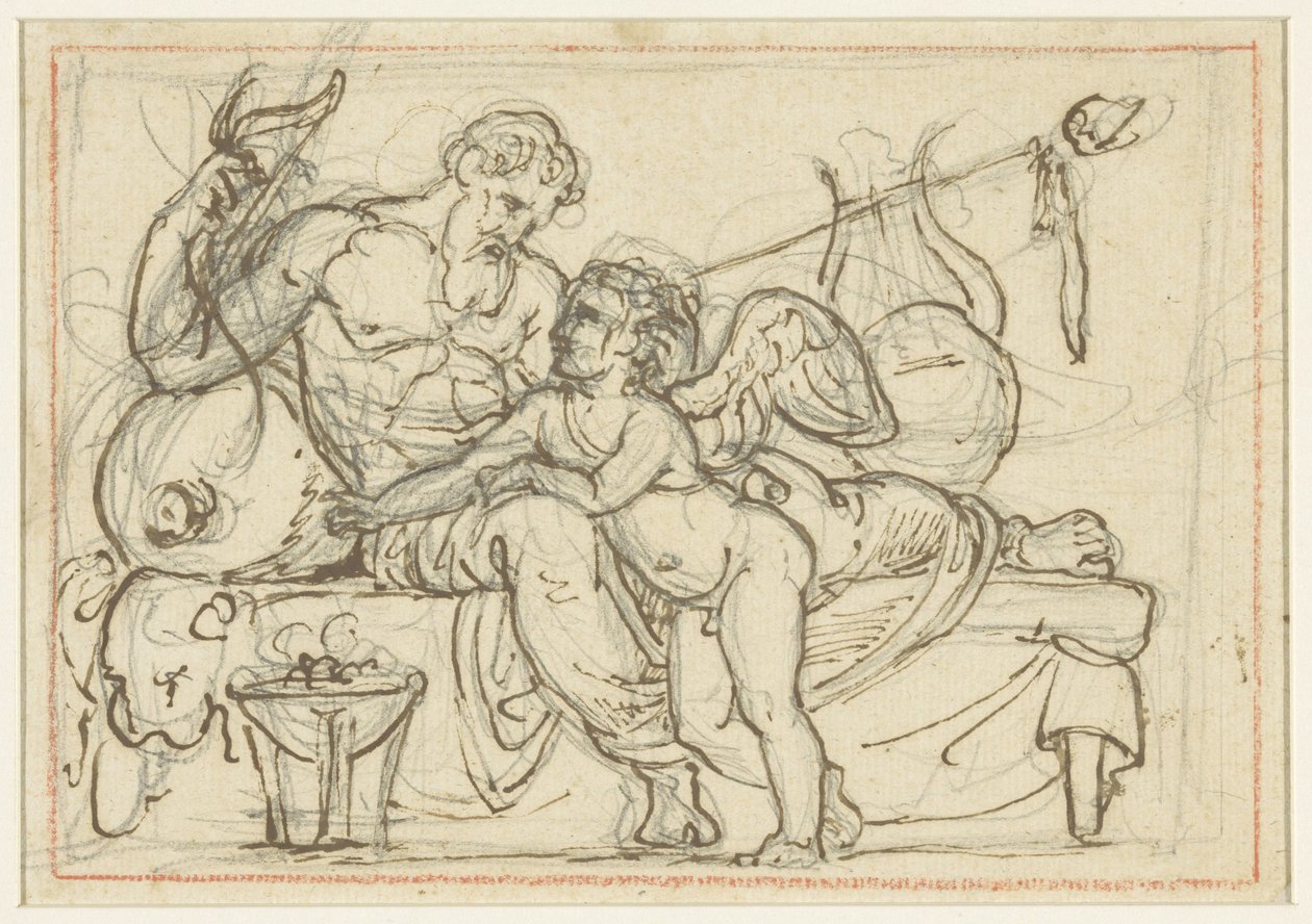 Diseño para un relieve que muestra a Amor y una figura reclinada de Anacreonte de Bertel Thorvaldsen