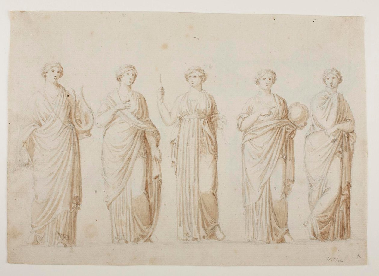 Las musas Terpsícore, Erato, Clío, Urania y Polimnia de Bertel Thorvaldsen