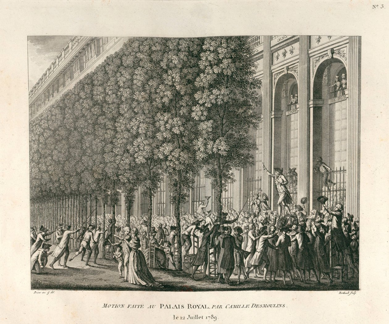 Moción presentada en el Palais Royal por Camille Desmoulins el 12 de julio de 1789 de Berthault