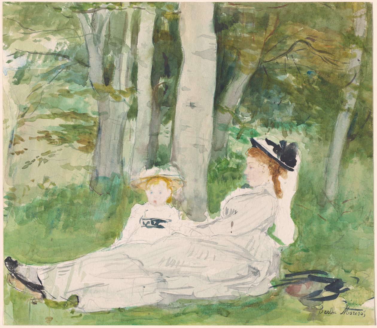 Al borde del bosque (Edma y Jeanne), c.1872 de Berthe Morisot