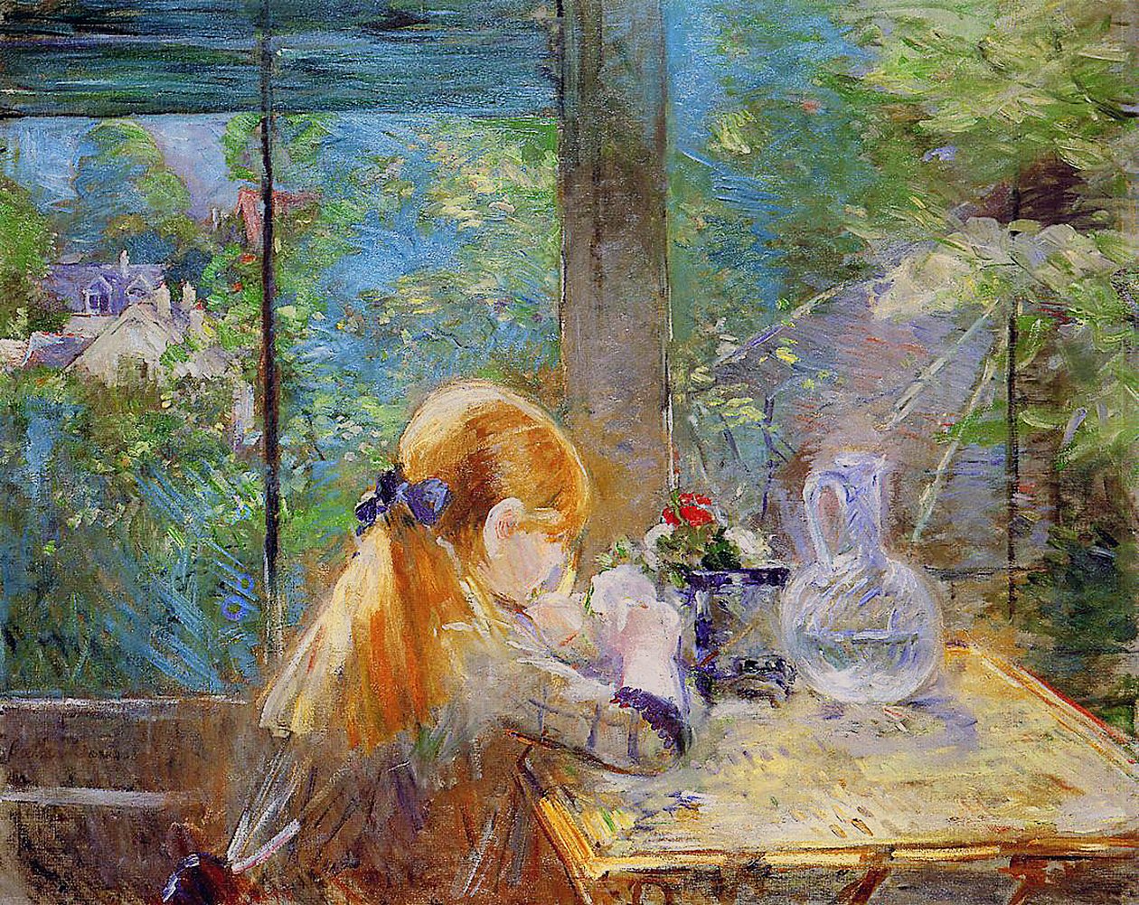 Chica pelirroja sentada en una veranda, 1884 de Berthe Morisot