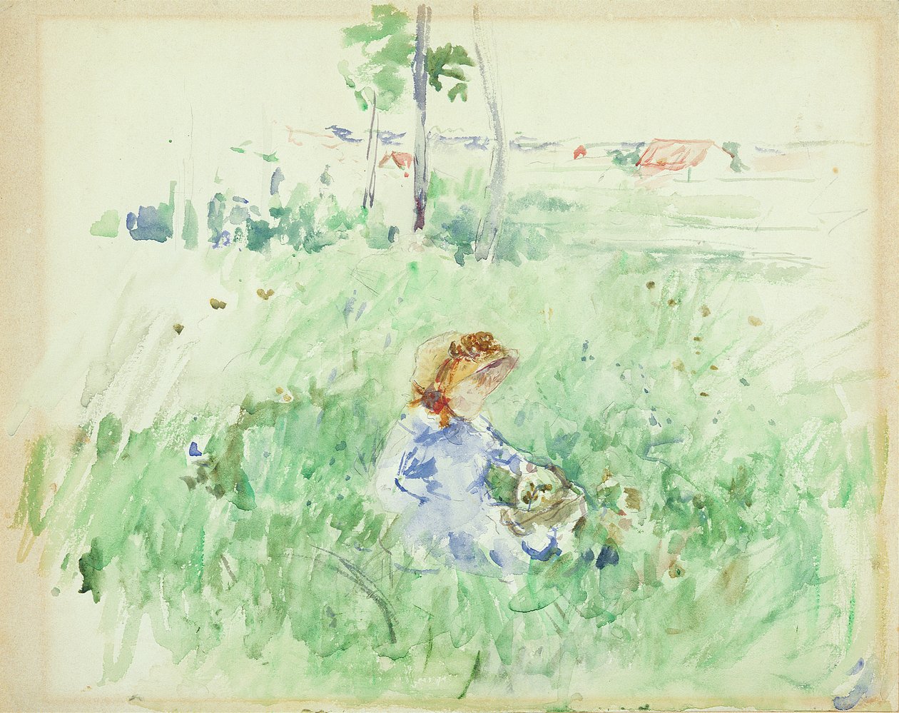 Niña joven sentada en el césped, 1882 de Berthe Morisot