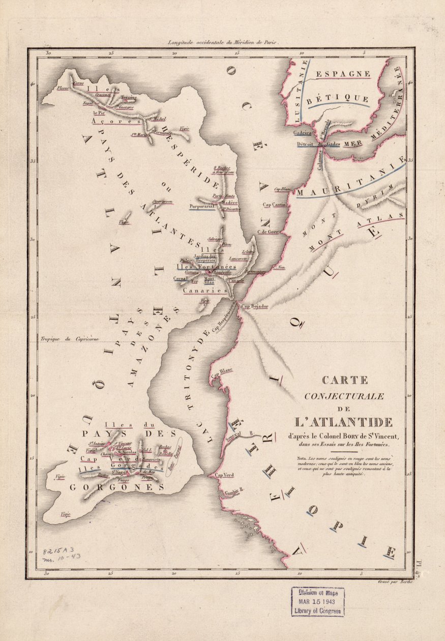 Mapa conjetural de la Atlántida - según el coronel Bory de St. Vincent... LOC 2006627670 de Berthe