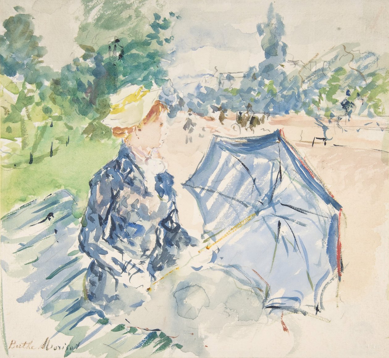 Una mujer sentada en un banco en la Avenida du Bois de Berthe Morisot