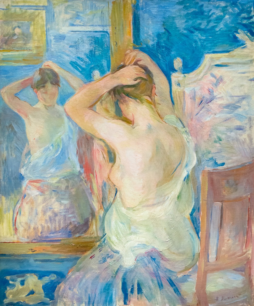 Frente al espejo, c. 1890 (óleo sobre lienzo) de Berthe Morisot