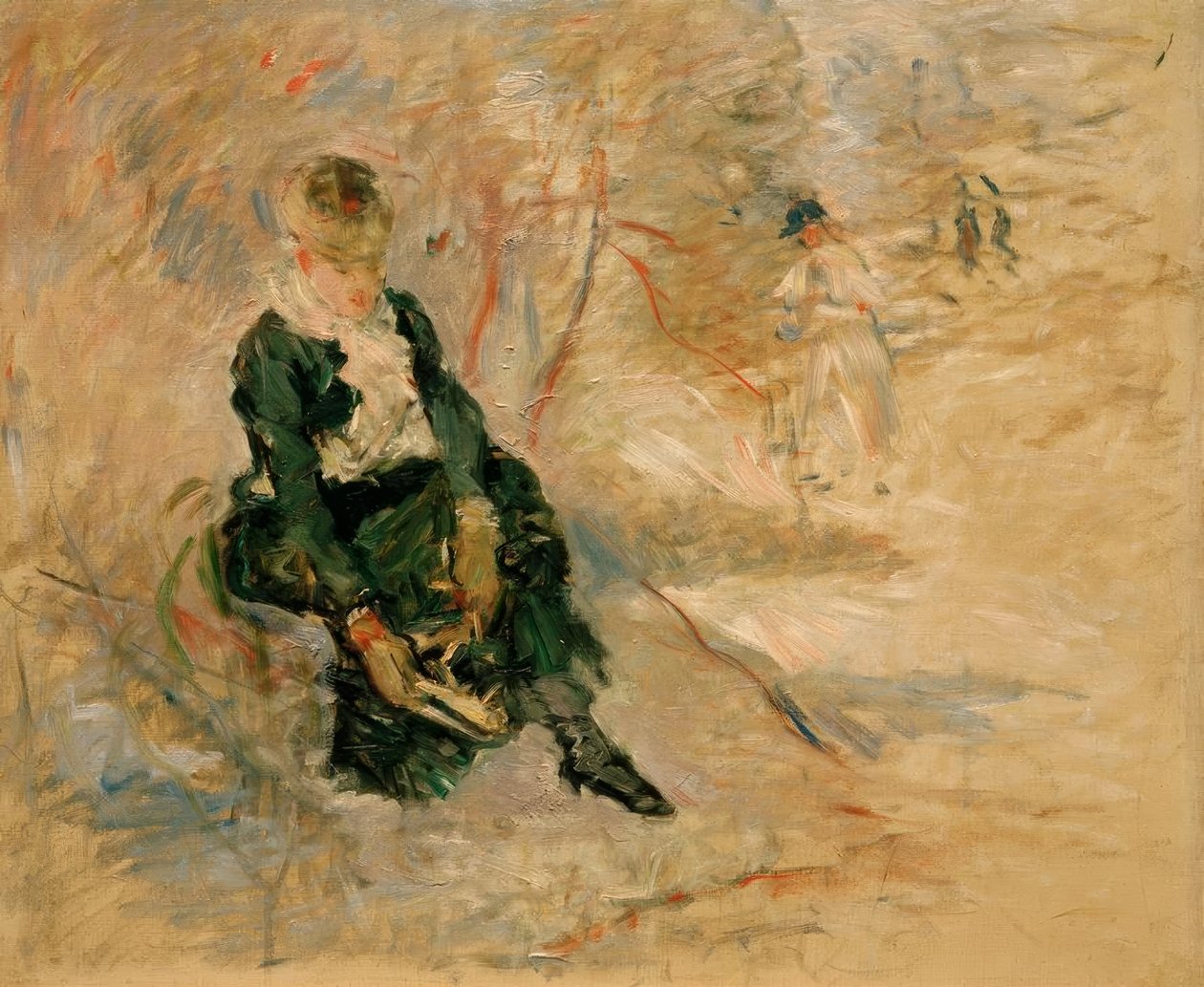 Joven mujer ajustando su patín de Berthe Morisot