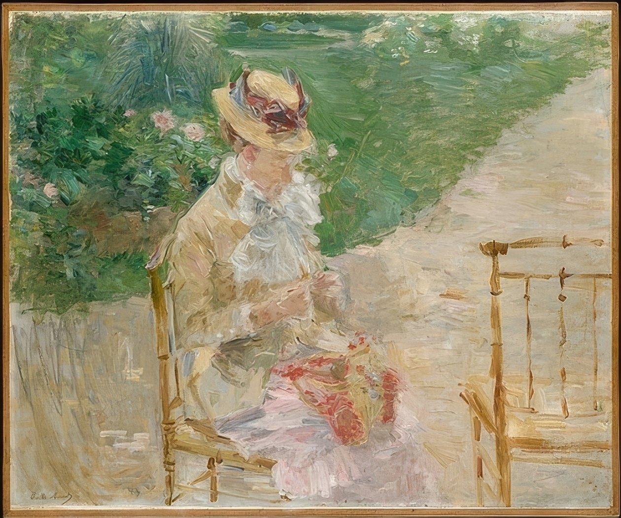 Joven mujer tejiendo. Ca. 1883 de Berthe Morisot