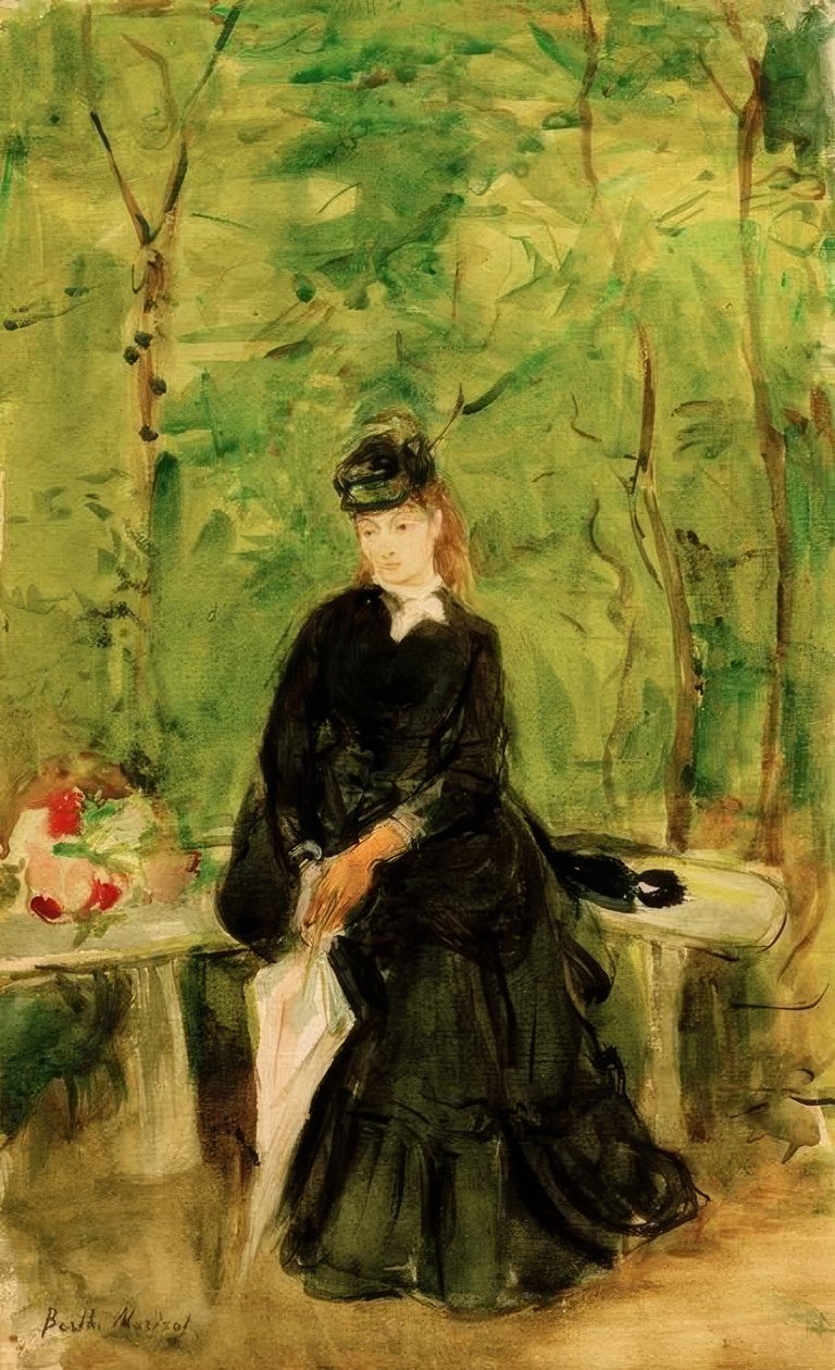 La hermana del artista Edma sentada en el parque de Berthe Morisot