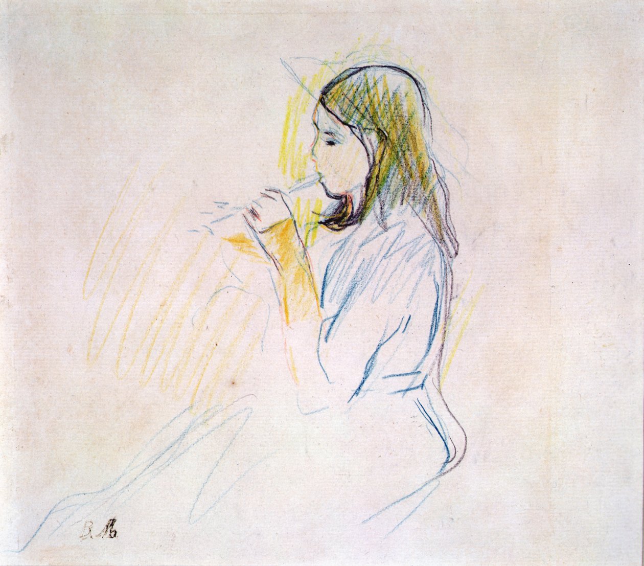 La hija de Manet tocando la flauta dulce de Berthe Morisot