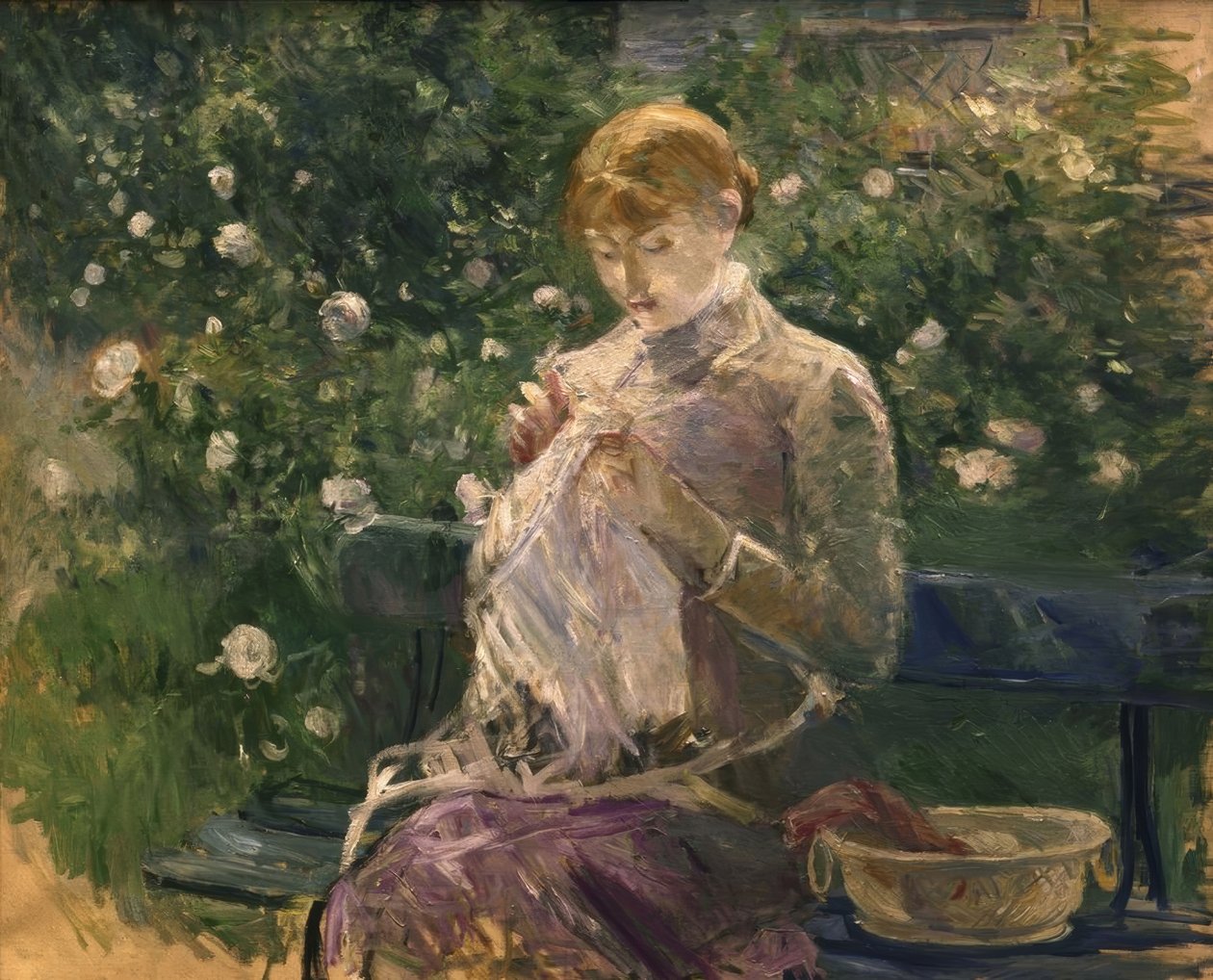 Pasie cosiendo en el jardín de Bougival – 1881 de Berthe Morisot