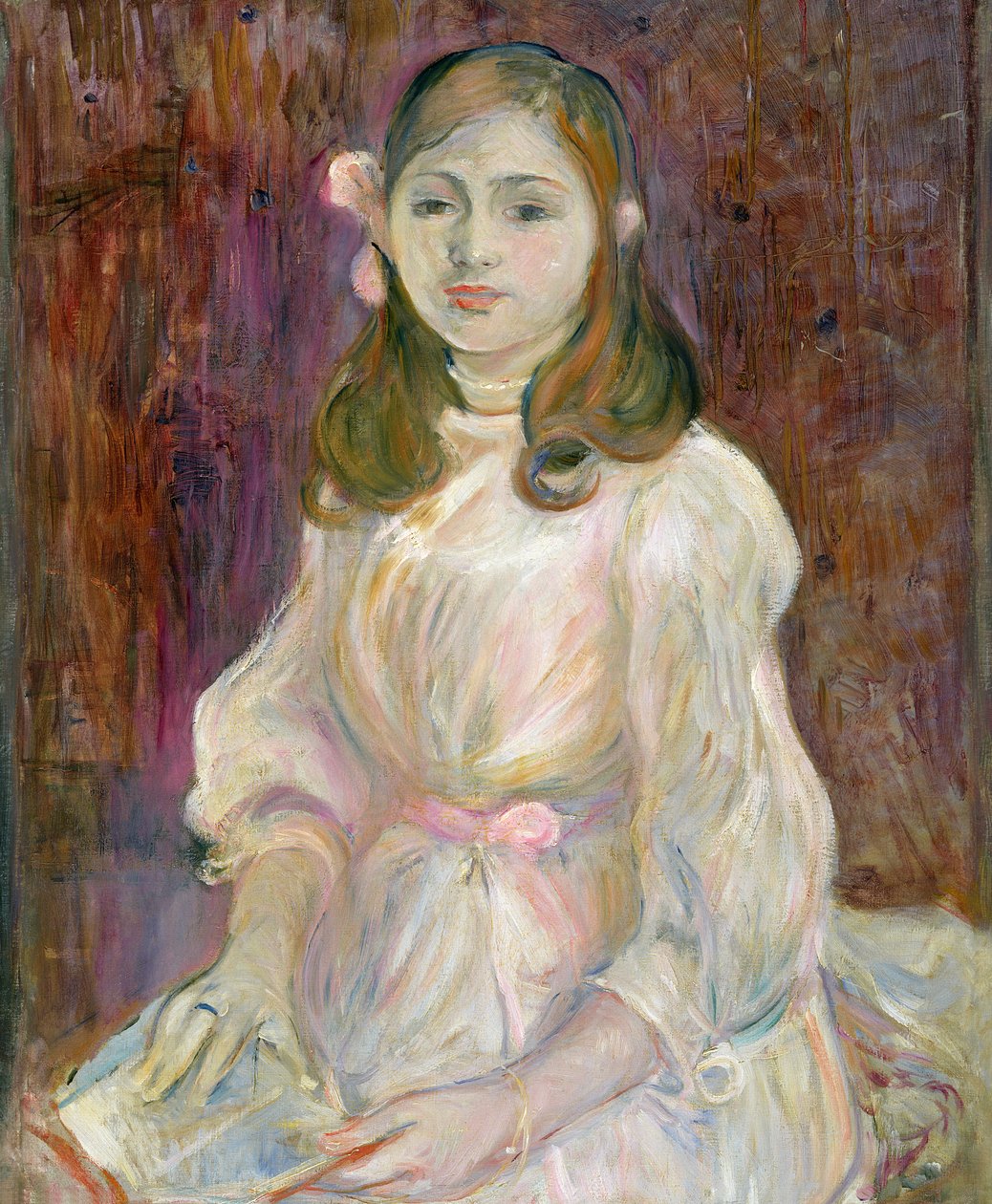 Retrato de Julie Manet (1878-1966) Sosteniendo un Libro, 1889 de Berthe Morisot