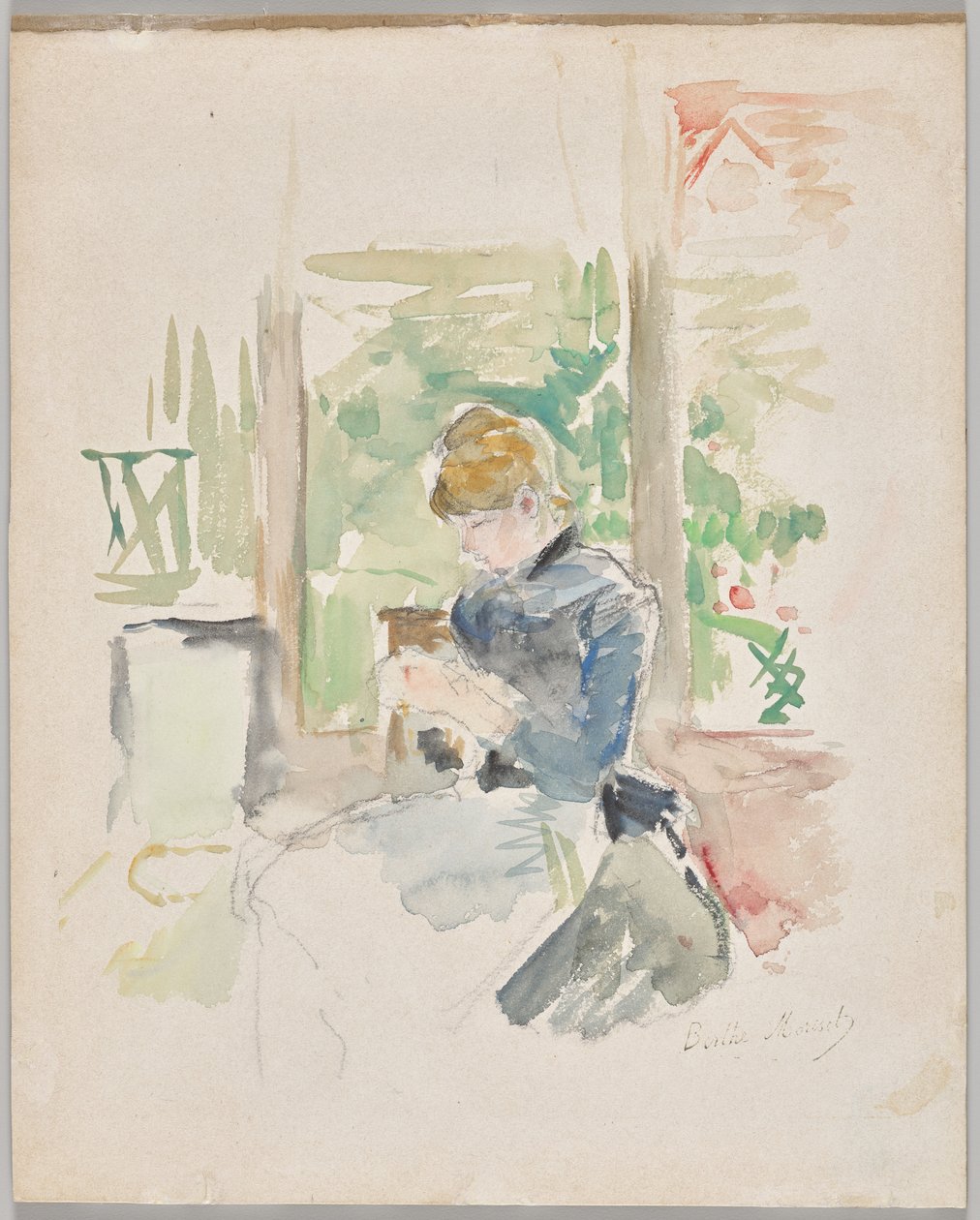 Coser junto a la ventana de Berthe Morisot