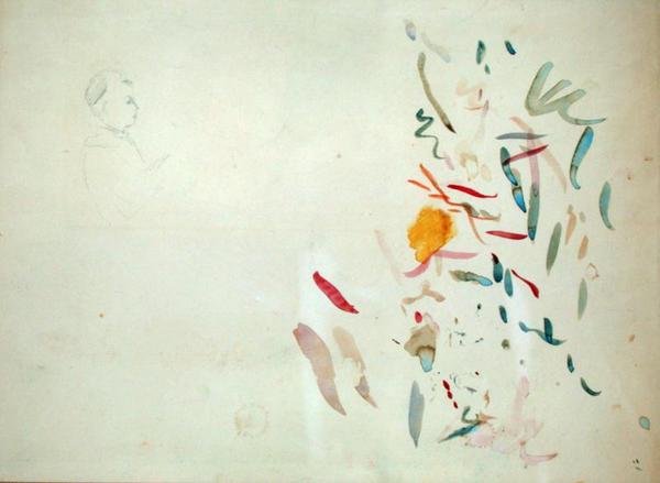 Boceto de la Cabeza de una Mujer y Líneas de Color, posiblemente de un cuaderno de bocetos de Berthe Morisot