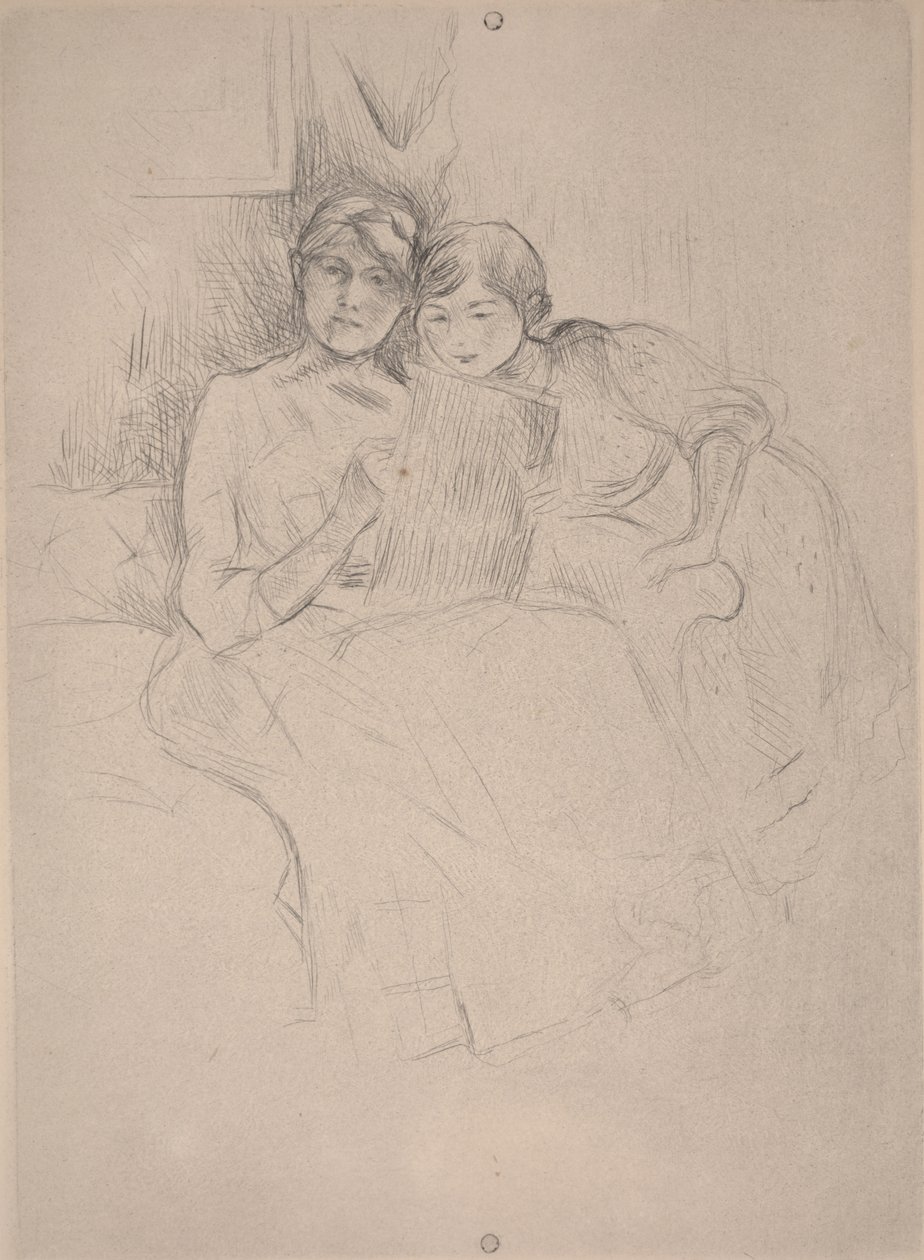 La lección de dibujo - Berthe Morisot dibujando con su hija, c.1889-90 de Berthe Morisot