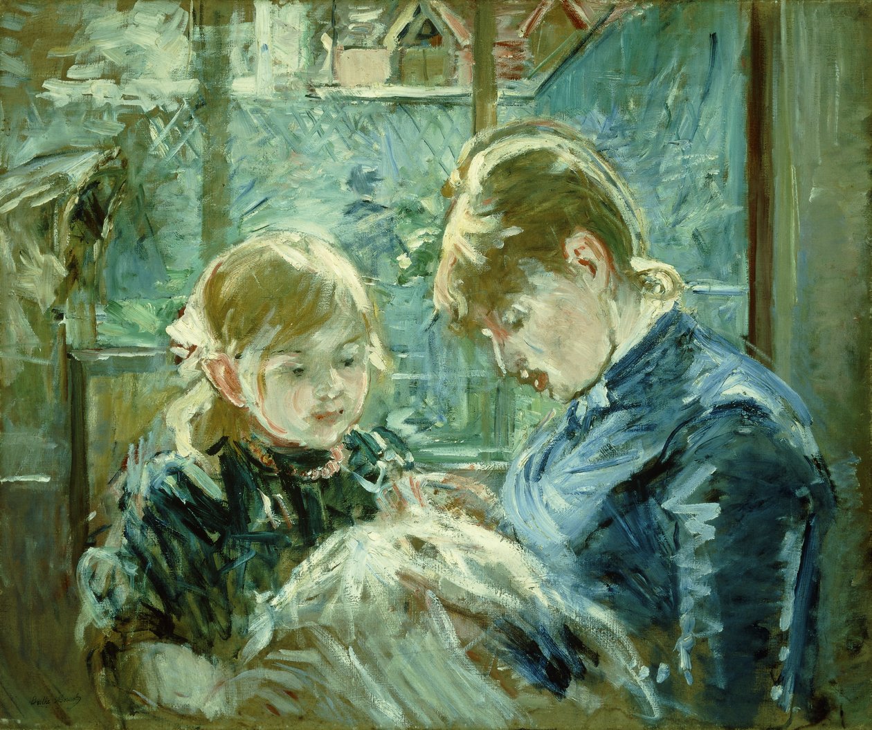 La lección de costura, 1884 de Berthe Morisot