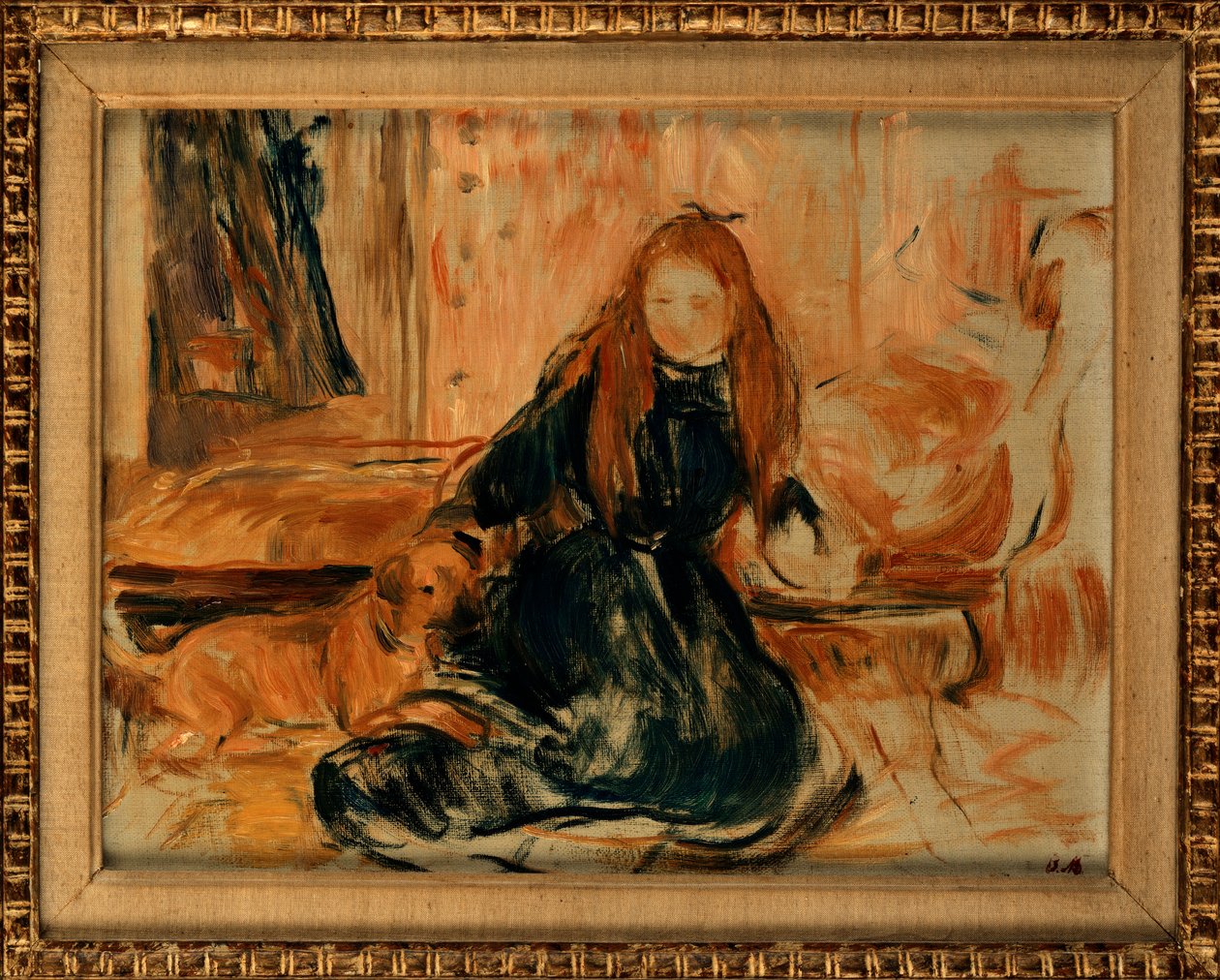 Niña jugando con un perro, 1892 de Berthe Morisot