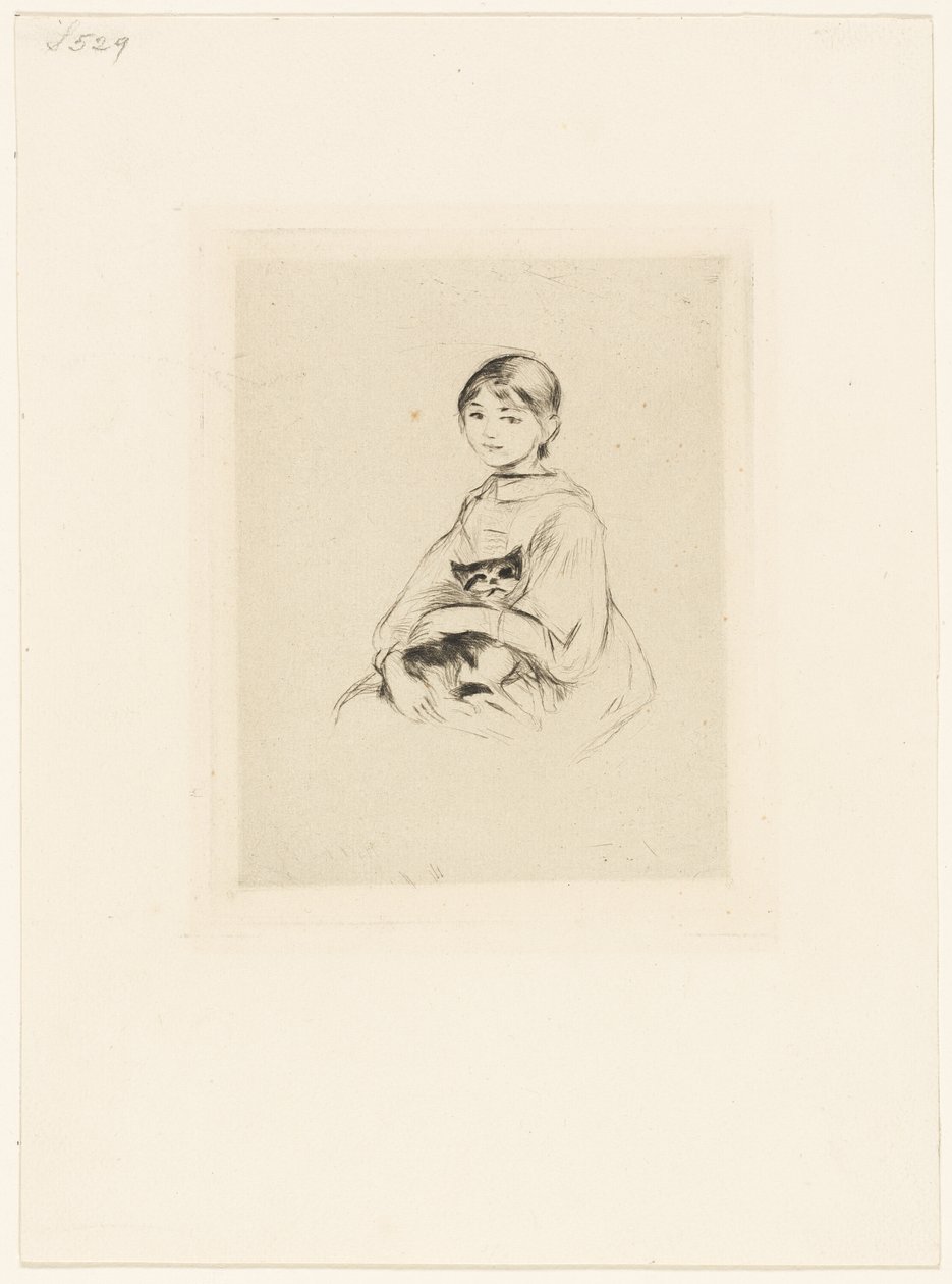 Una joven con un gato de Berthe Morisot