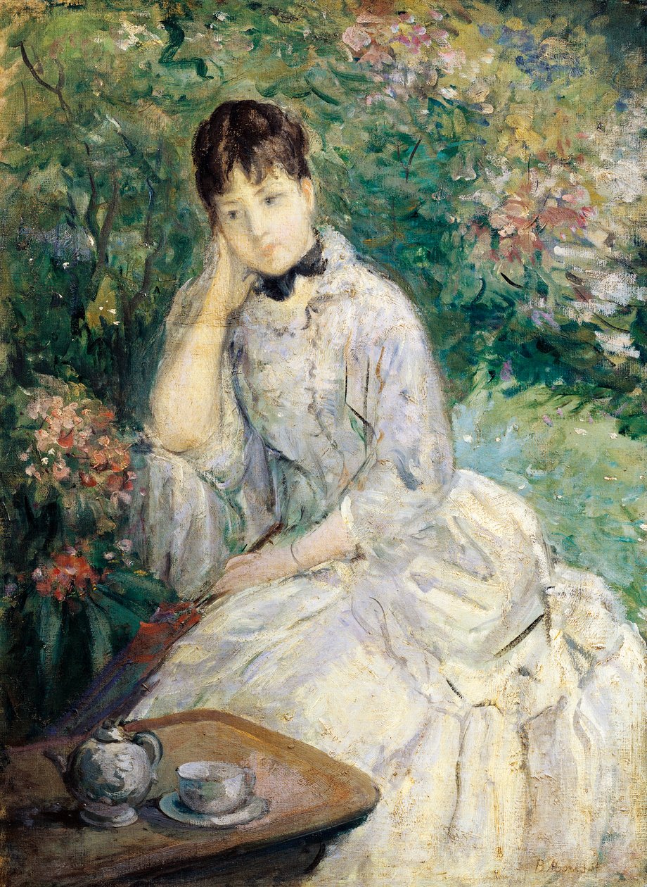 Joven mujer sentada en un sofá de Berthe Morisot