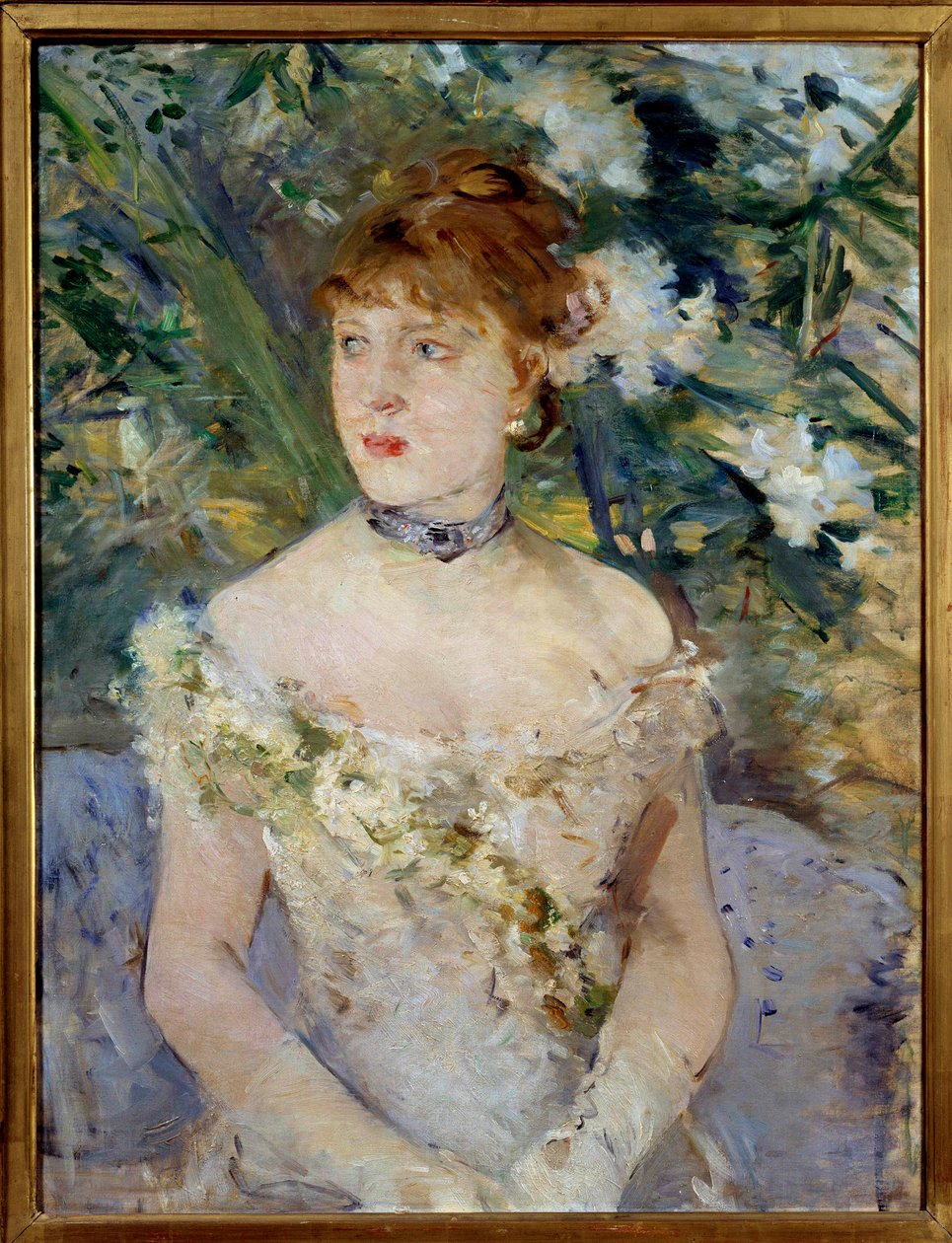Joven mujer en vestido de baile pintada por Berthe Morisot de Berthe Morisot