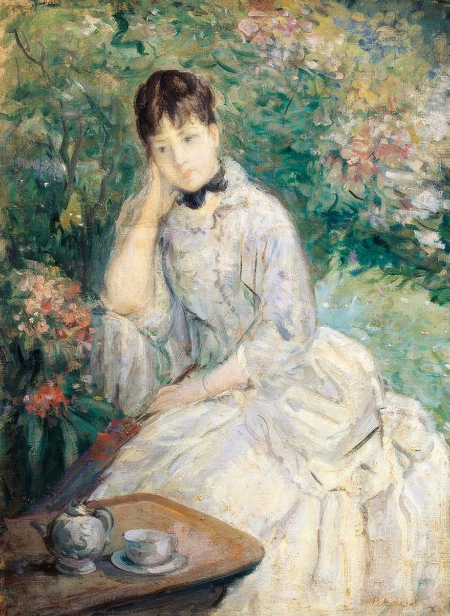 Joven mujer sentada en un sofá de Berthe Morisot