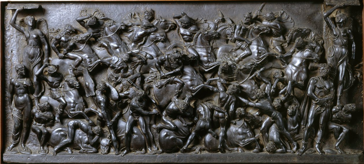 Batalla entre romanos y bárbaros (relieve de bronce) de Bertoldo di Giovanni