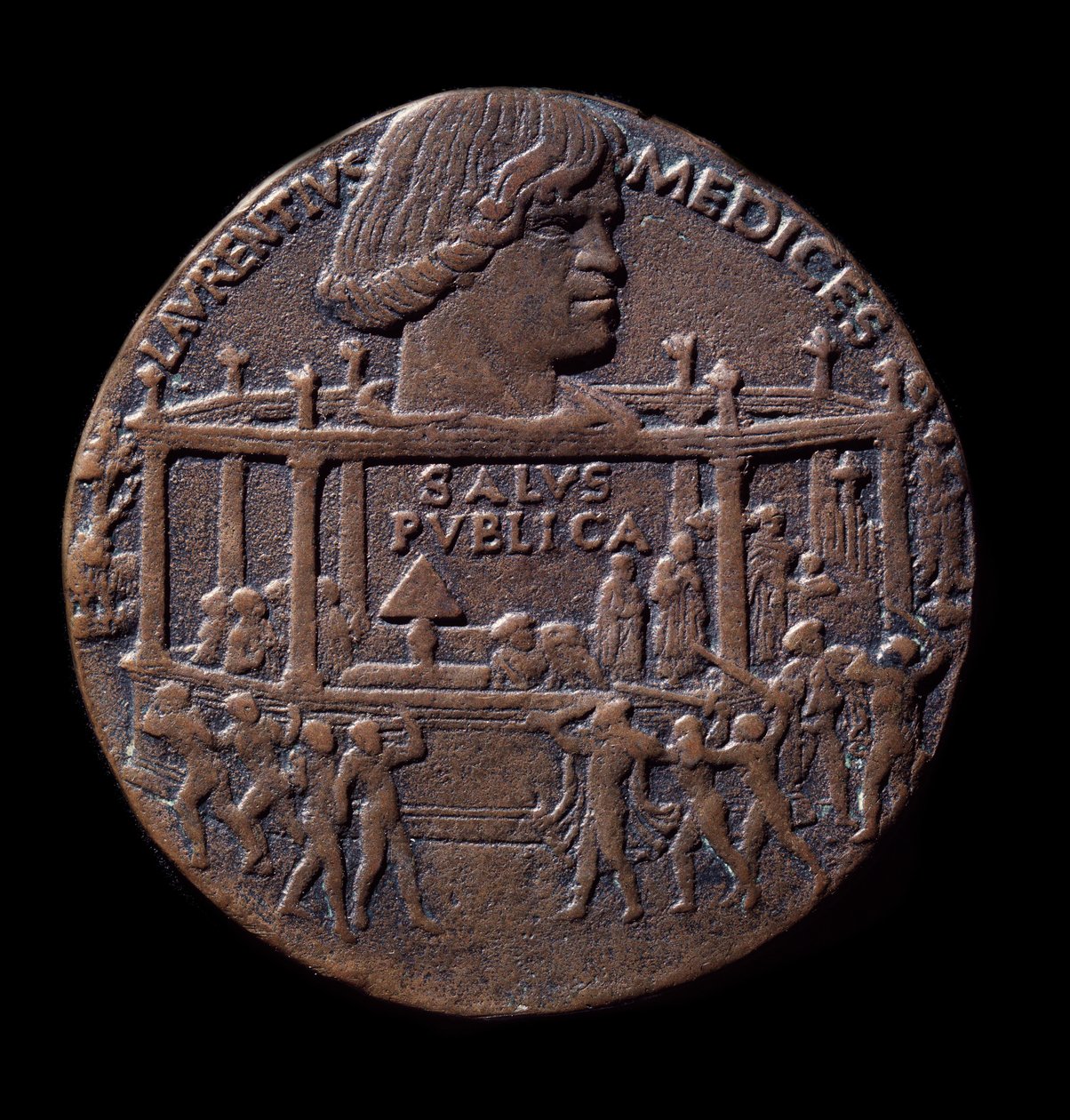 Medalla de bronce sobre la conspiración de los Pazzi (1478) de Bertoldo di Giovanni
