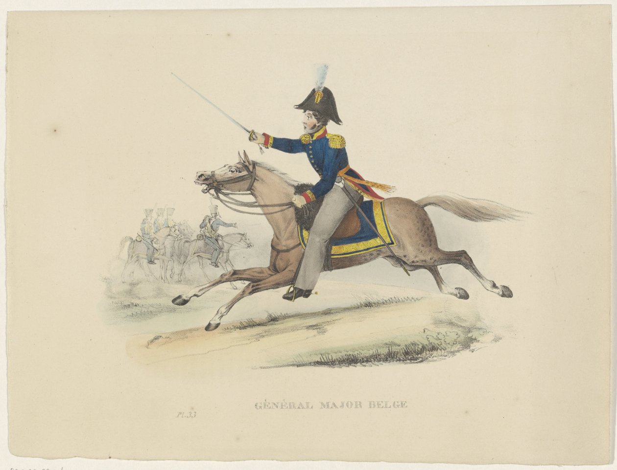 Mayor general belga, 1830 Mayor general belga (título sobre objeto) Trajes belgas: antiguos y modernos, militares, civiles y religiosos, 1830 (título de la serie) de Bertrand