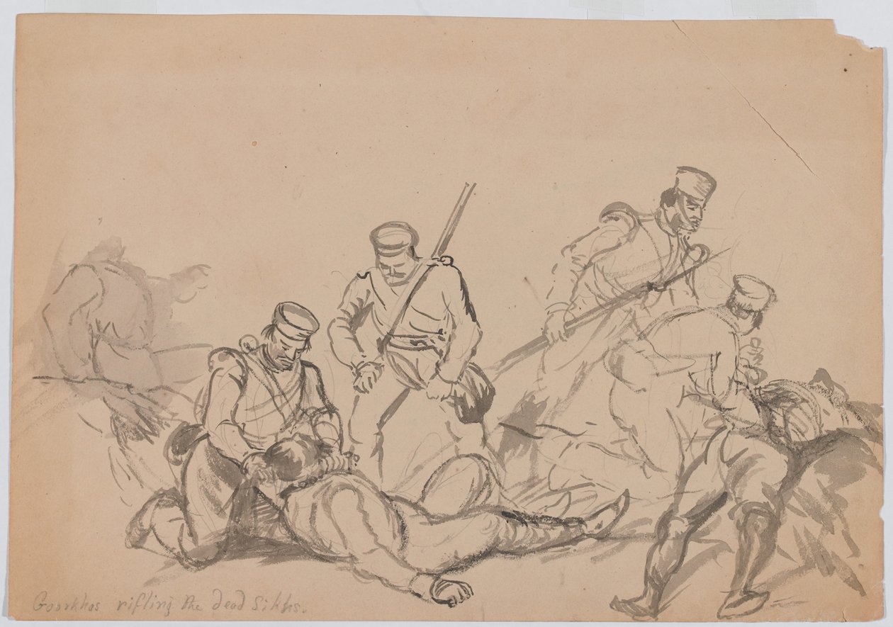 Goorkhas desvalijando a los sikhs muertos de Bethune Donald Grant