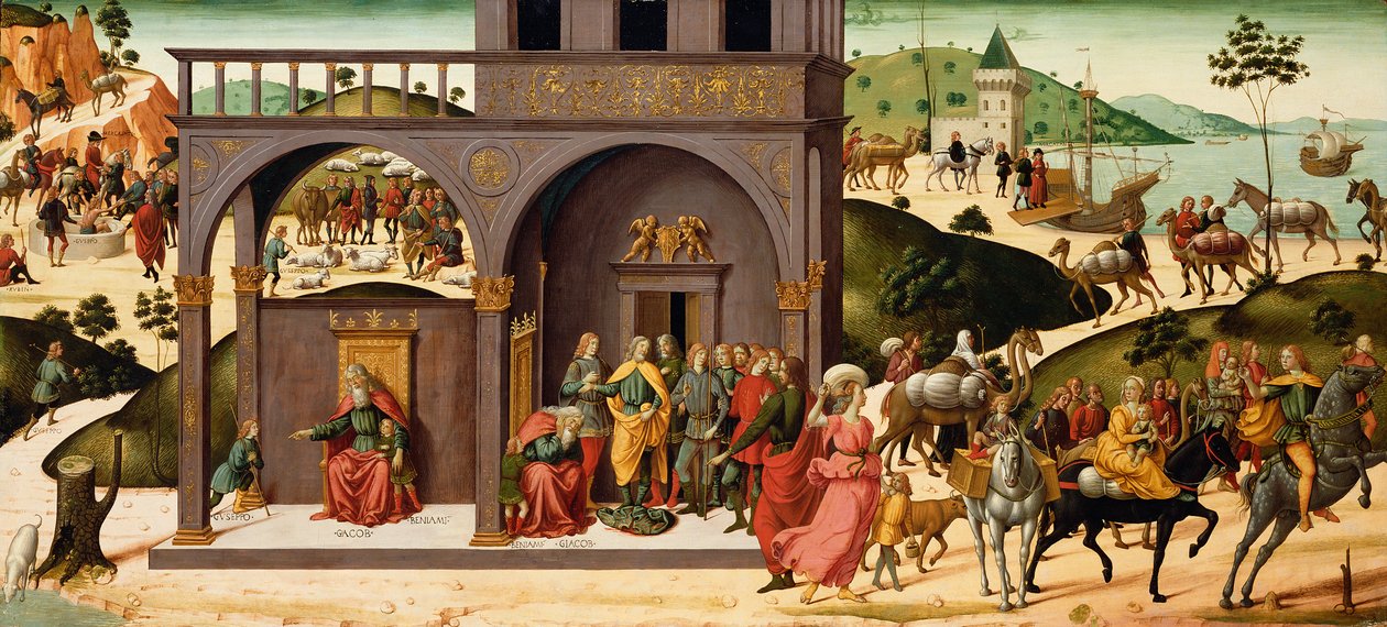 La historia de José, c.1485 (temple y pan de oro sobre tabla) de Biagio d