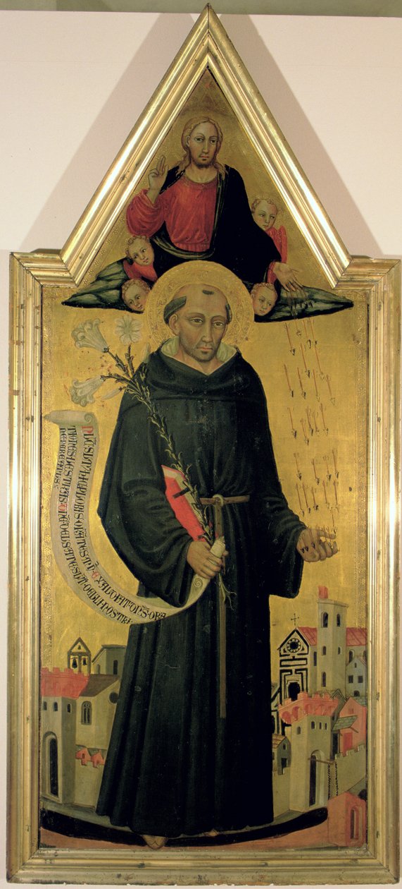San Nicolás de Tolentino (c.1246-1305) protegiendo Empoli de la peste, 1445 de Bicci di Lorenzo