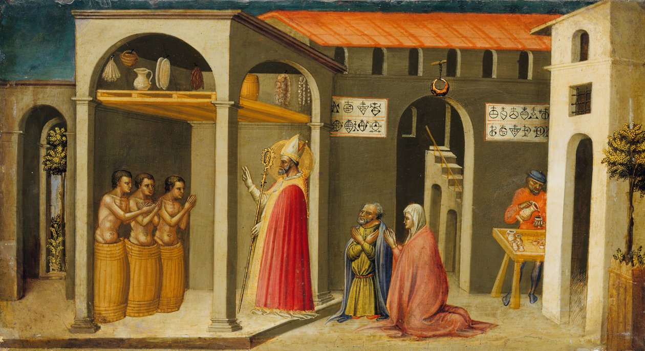 San Nicolás resucitando a tres jóvenes, 1433-35 de Bicci di Lorenzo