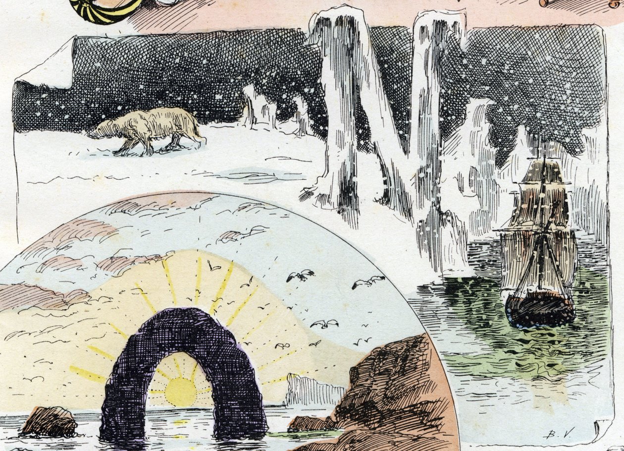 Letra N (Norte, Nieve, Noche, Barco). 1908 (cromolitografía) de Bigot Valentin Bigot Valentin