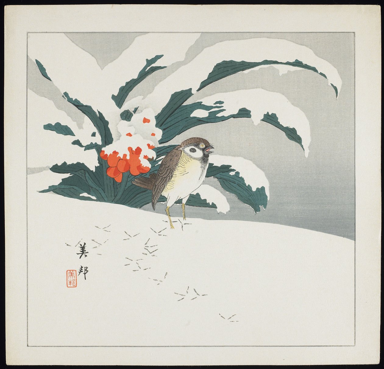 Pájaro en la nieve, principios del siglo XX de Biho Takashi or Takahashi (b. 1873. fl 1890 1930)