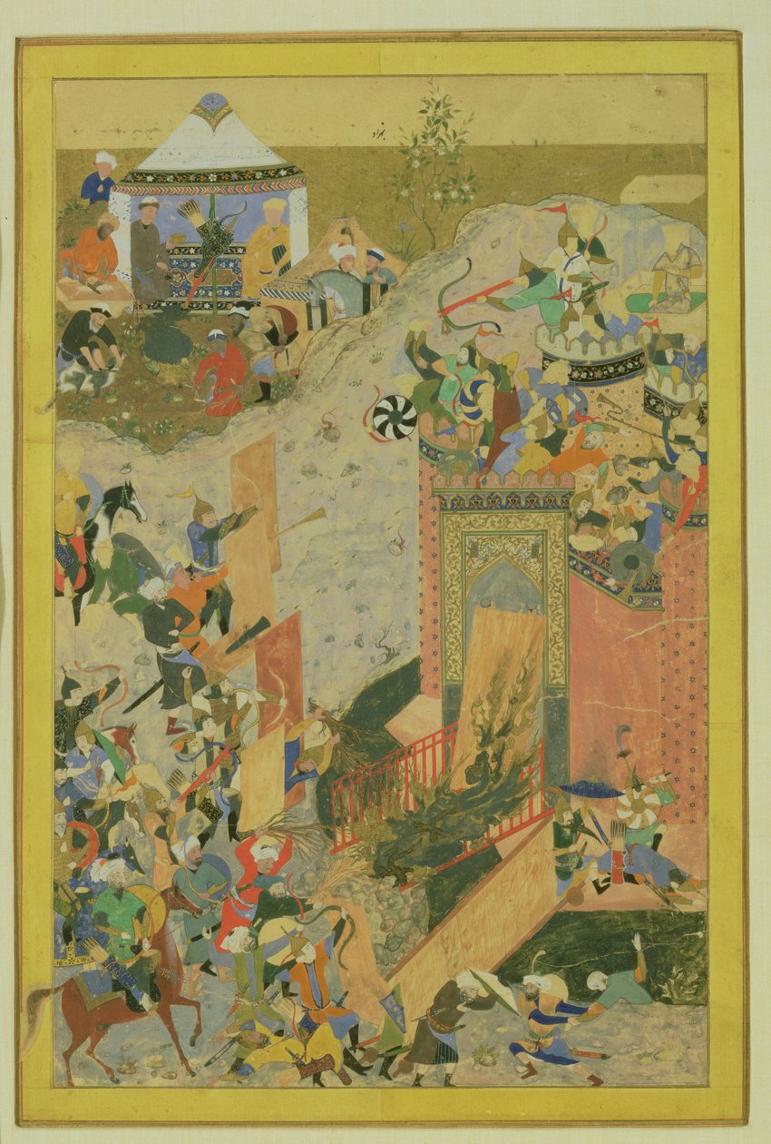 Asalto a un castillo, persa, período timúrida (1370-1506) c.1475-1500 de Bihzad attr. to Bihzad attr. to