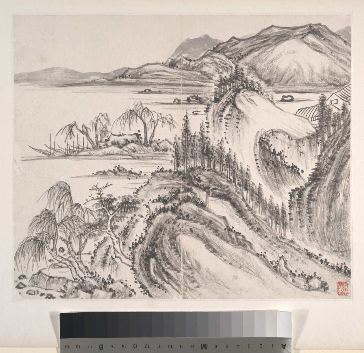 Paisajes, fechado en 1814 (álbum de ocho hojas; tinta sobre papel) de Bingshou Yi