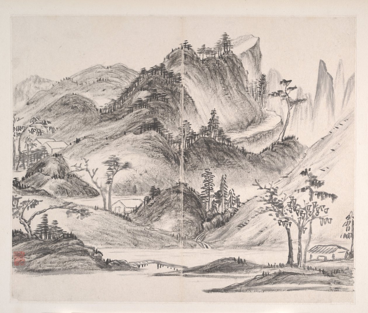 Paisajes, fechado en 1814 (álbum de ocho hojas; tinta sobre papel) de Bingshou Yi