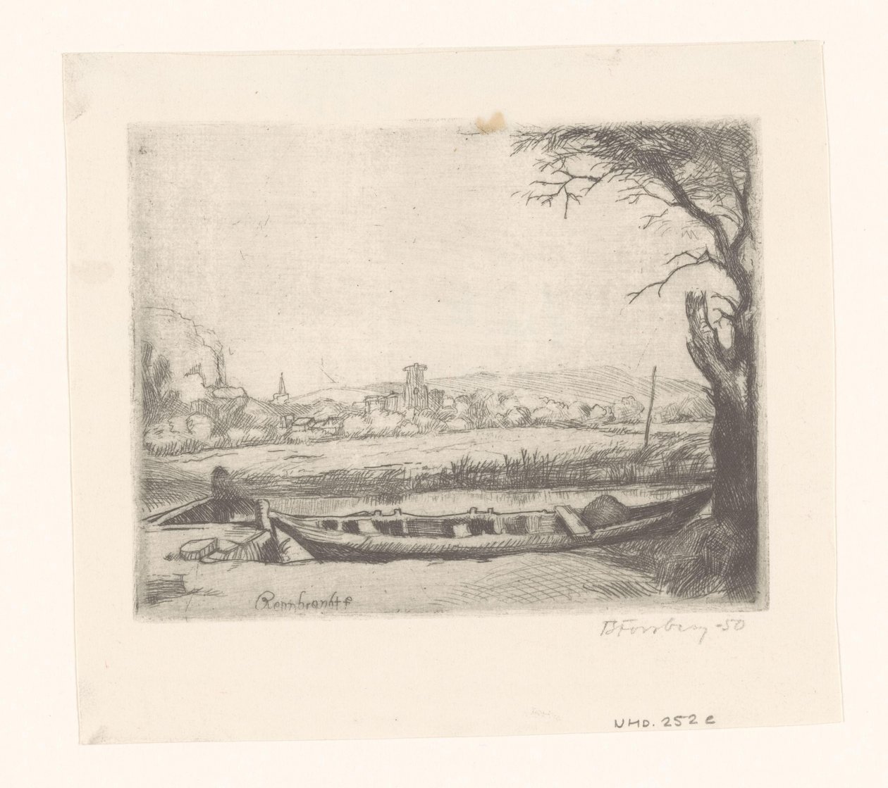 Canal con un gran barco y un puente ("El schuytje en primer plano") de Birger John Forsberg