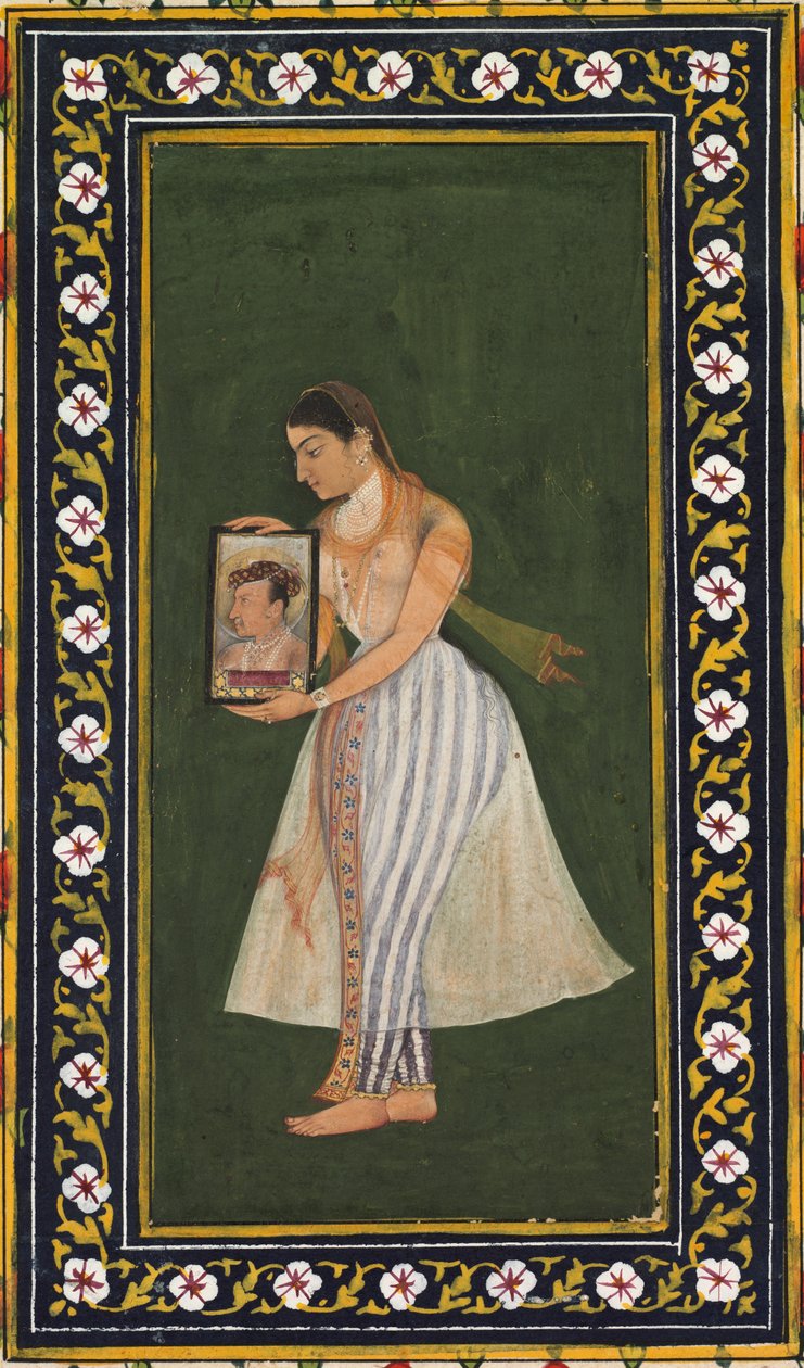 Nur Jahan sosteniendo un retrato del emperador Jahangir de Bishandas