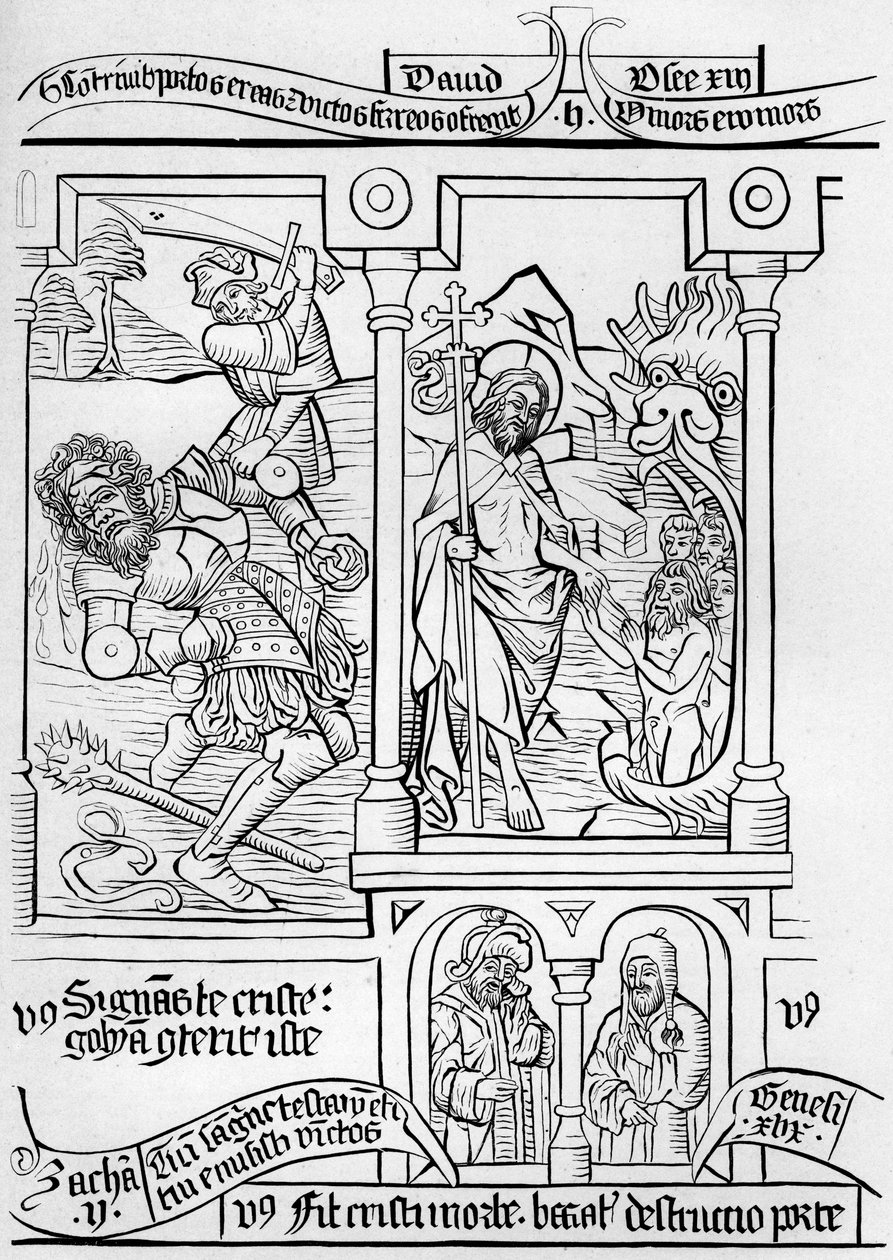 Fragmento facsímil de la página 28 de la Biblia de los Pobres, 1849 de Bisson and Cottard