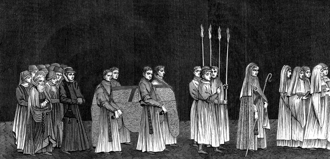 Rector de la universidad y una procesión de monjes de la Abadía de Saint-Victor, siglo XV, 1849 de Bisson and Cottard
