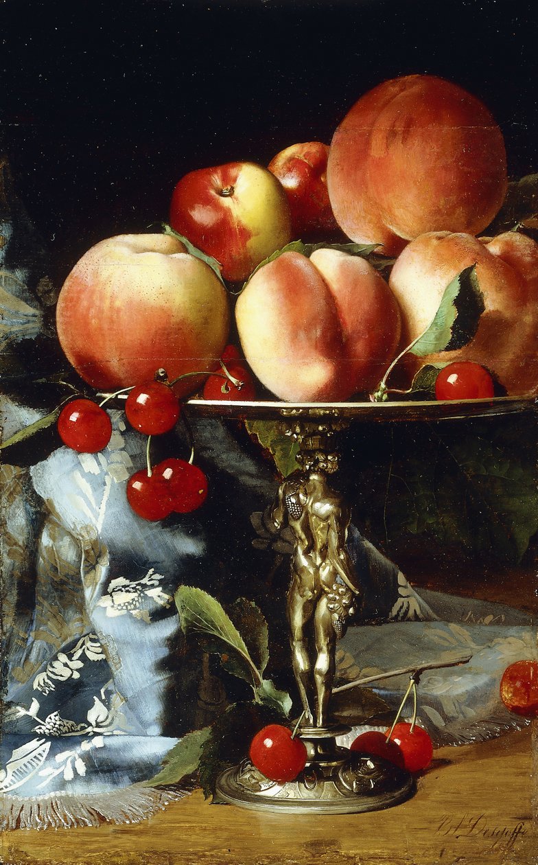 Naturaleza Muerta con Duraznos, Ciruela y Cerezas de Blaise Alexandre Desgoffe