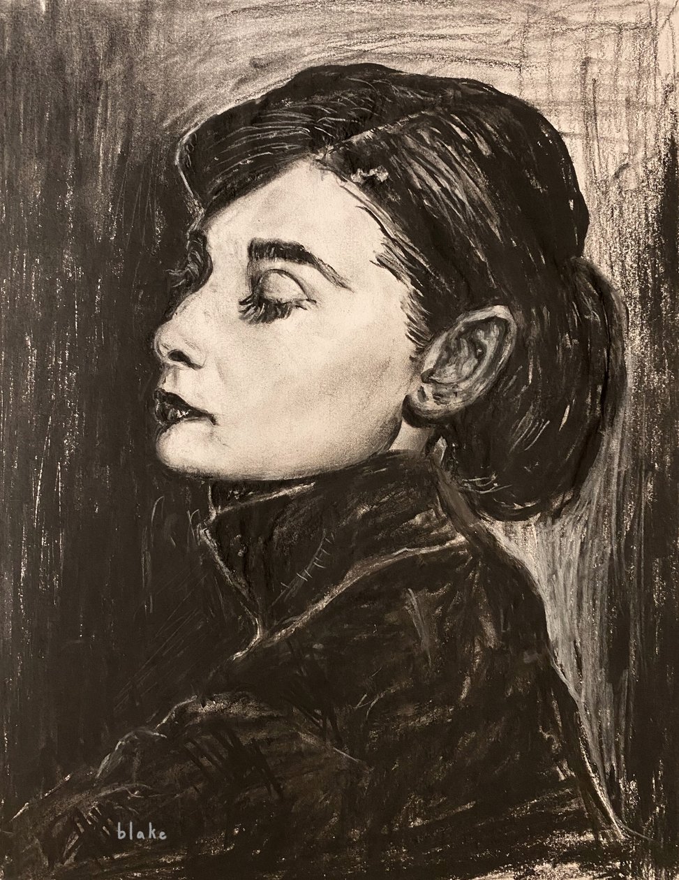 Audrey Hepburn, c.2021 (Carboncillo sobre papel) de Blake Munch