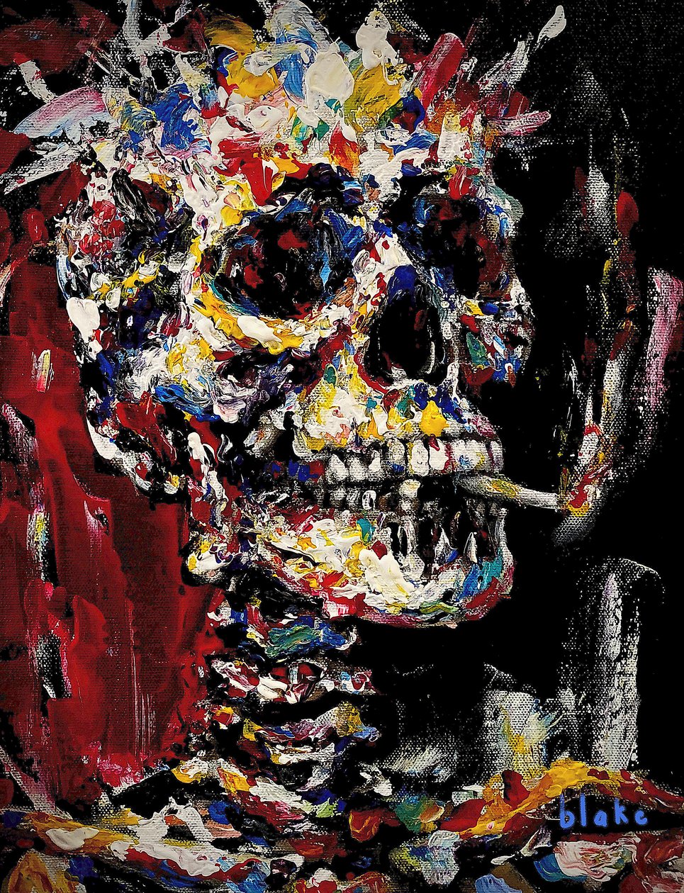 Skull With Spliff, c.2021-22 (Acrílico sobre lienzo) de Blake Munch